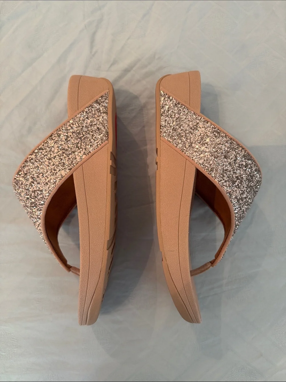 Glitter Thong Sandals in Rose Gold - Women's Slip-On Flip Flop - Picture 4 of 6